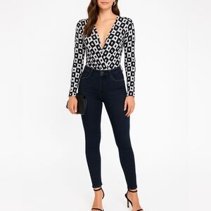 Chic Black and White Patterned Bodysuit